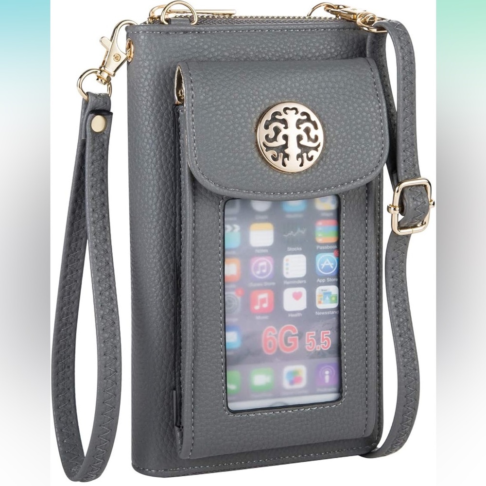 CROSSBODY CELL PHONE PURSE+WRISTLET RFID WALLET. DETACHABLE SHOULDER STRAP